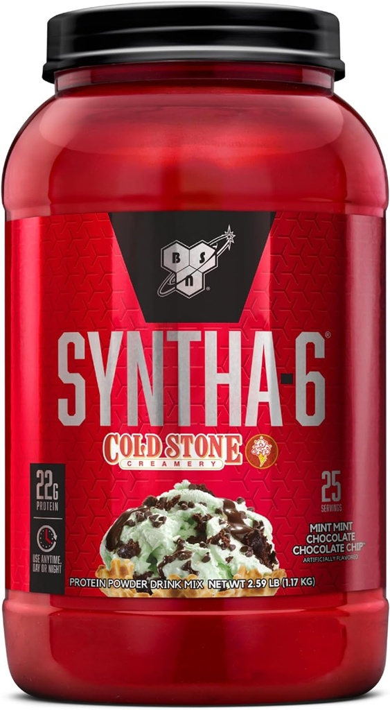 BSN Syntha-6 Whey Pudră de proteine, Crema de piatră rece- mentă Ciocolată de ciocolată Chip Flavor, Micellar Casein, Milk Proteine Izolate Pulbere, 25 Serviri