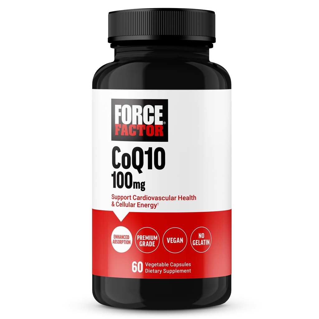 Force Factor CoQ10 100mg, Coenzyme Q10 Heart Health Supplement with Enhanced Absorption, Premium Grade Coq 10, Vegan, Dairy Free, Gluten Free, and Non-GMO, 60 Vegetable Capsules
