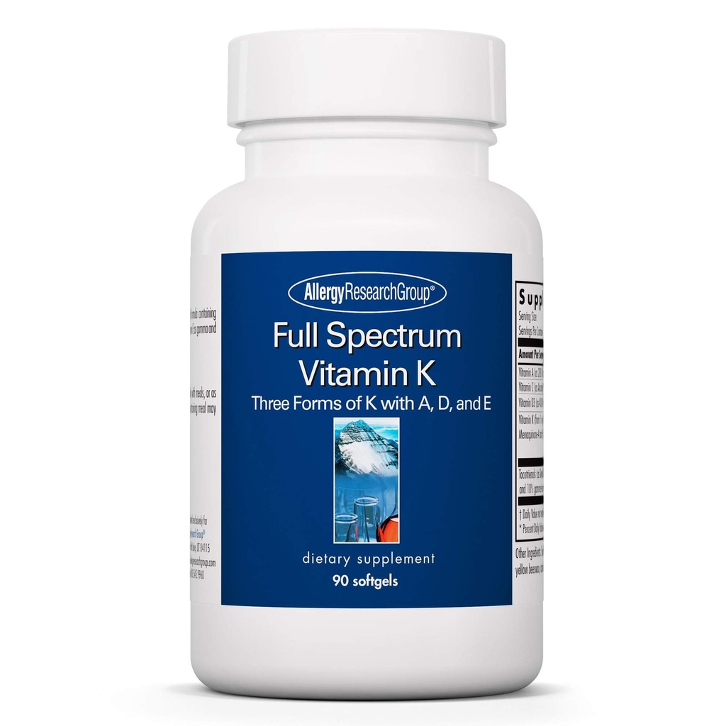 Allergy Research Group Full Spectrum Vitamin K - Supports Bone Metabolism & Circulatory Function - Vitamins K1, MK-4 & MK-7 with Vitamins A, C & D - 90 Servings - 90 Capsules