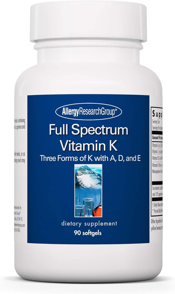 Grupo de Pesquisa de Alergia Espectro completo Vitamina K - Suplemento K1 e K2, Complexo de Vitamina K, MK-4, MK-7, Vitamina D3, Vitamina A - 90