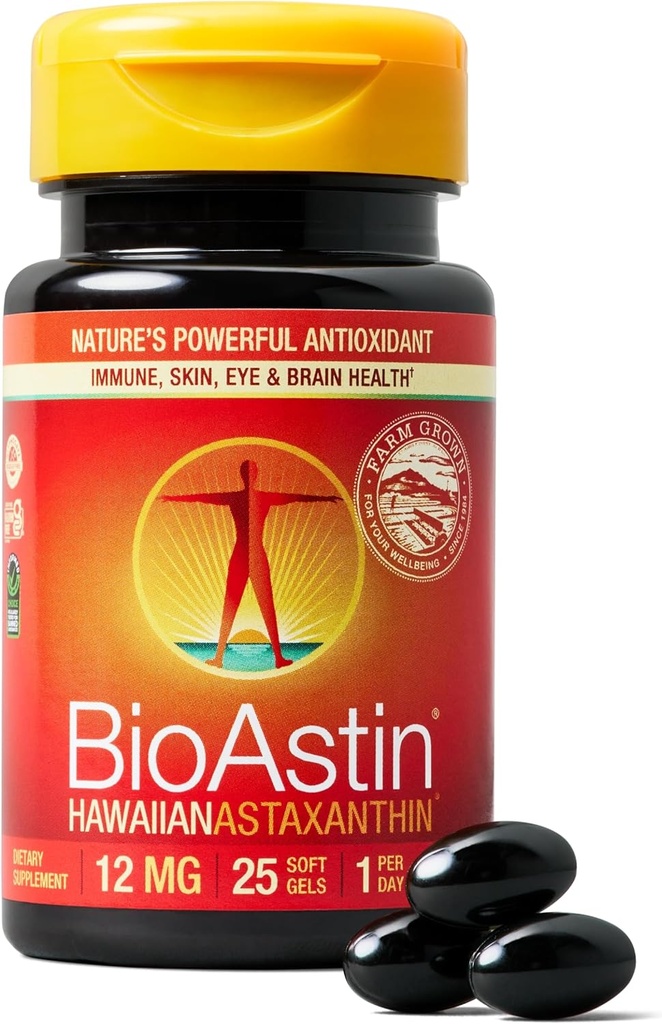 Nutrex Hawaii BioAstin Hawaii Astaxanthin - 12 mg, 25 Softgels - Farm-Direct Premium Antioksi Supplement to Support Eye, Skin, Joint & Immune System Health - Non-GMO & Gluten-Free-Free-GMO & Gluten-Free