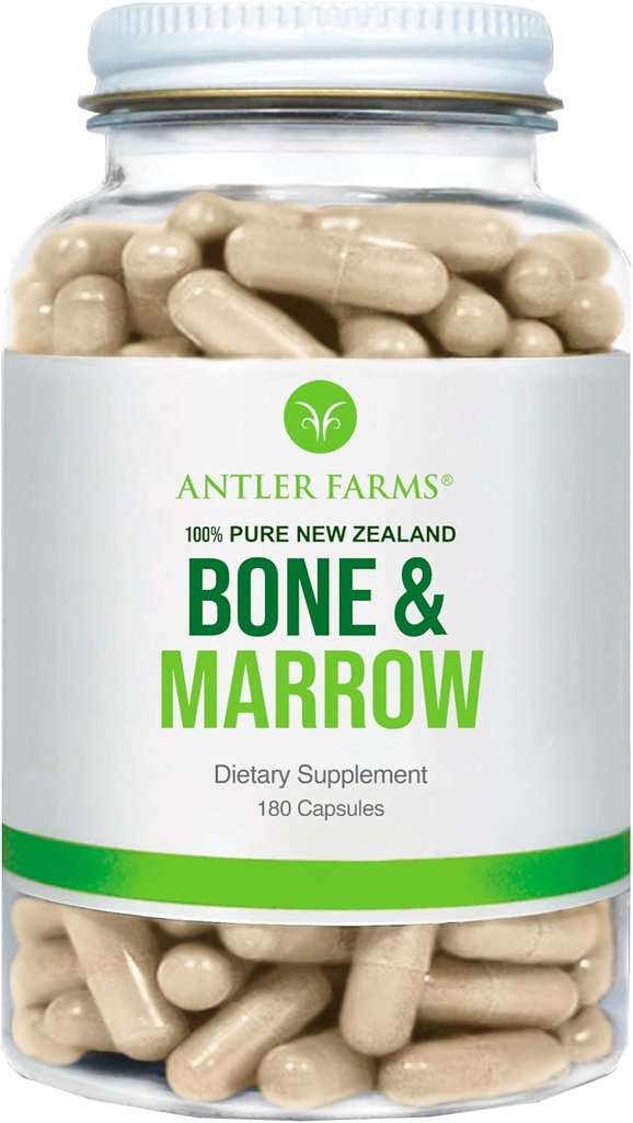 Antler Farms - 100% Pure Nieuw-Zeeland Bone & Marrow, 180 Capsules, 750mg - Gras Fed, Pasture Raised Whole Bone Extract, Koud verwerkt, gezonde essentiële vetten, stamcellen, Collageen, Calcium