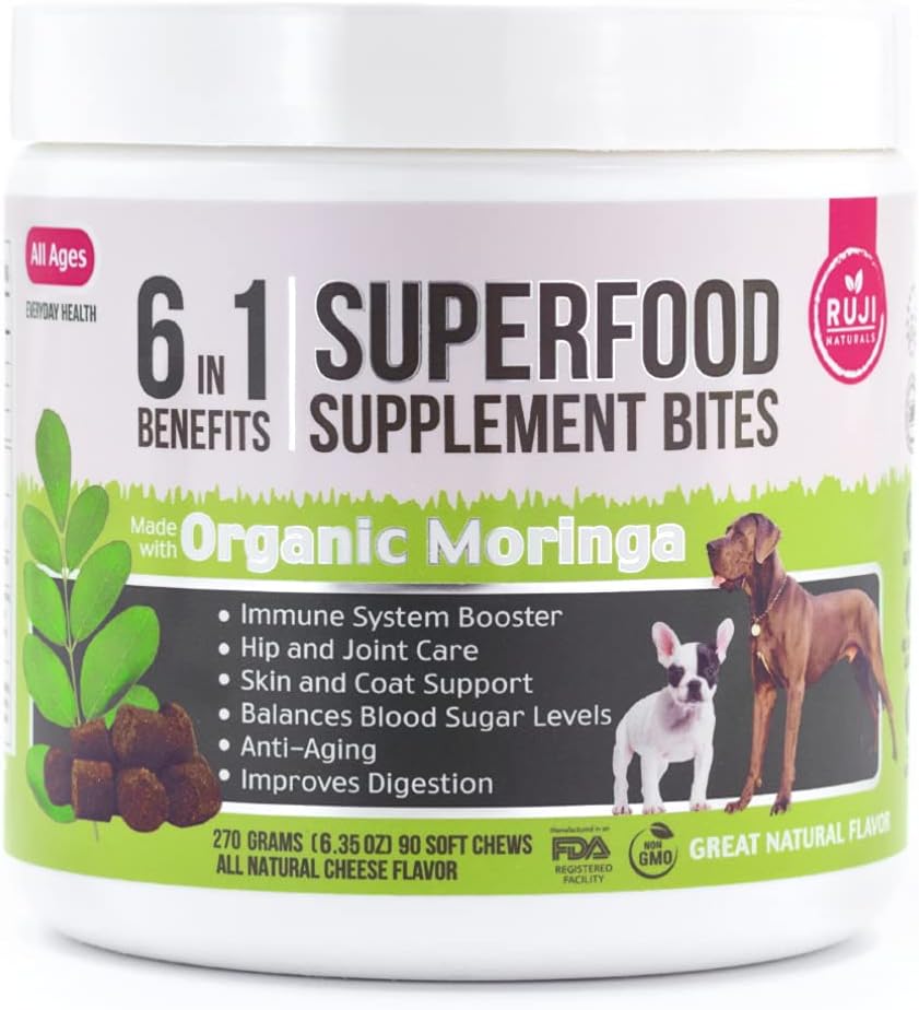 6 в 1 Superfood Dog Appliment с органична Moringa  готварска храна за имунната система и цялостното здравословно състояние  готварски любимци Всички естествени мултивитамини - 90 Челюсти