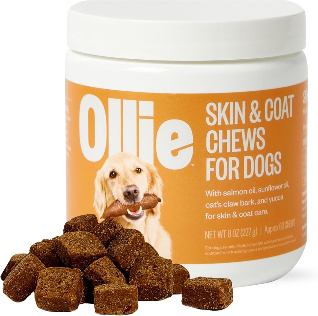 Ollie Dog Skin & Coat Addition, Sootes Irritated Skin, Promotes sveiki & blizgus kritimas & Coat, 60 Count Appx.