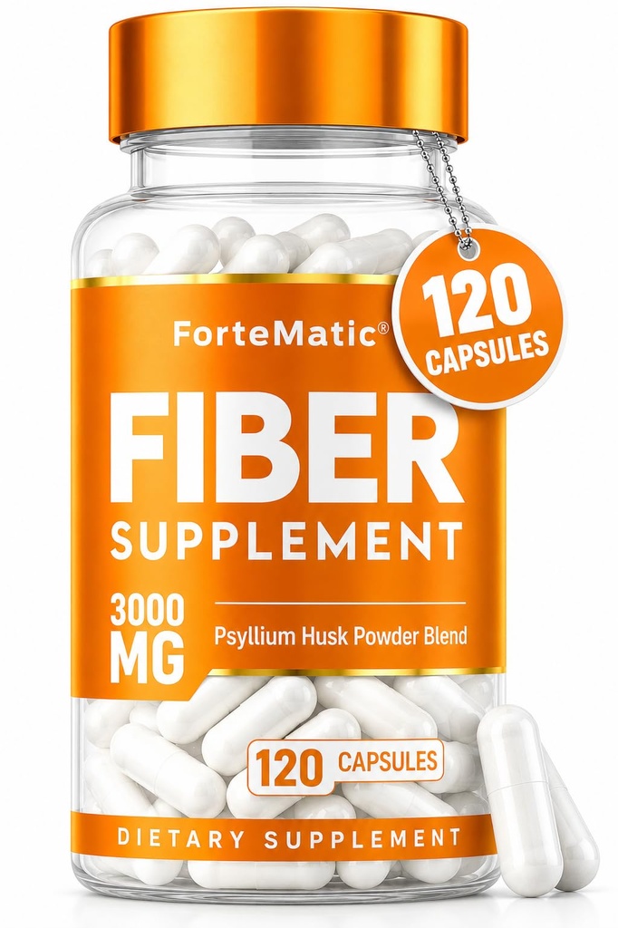 Fiber Supplement Capsules – Psyllium Husk 3000mg for Digestive Health & Gut Health | Fiber Capsules for Constipation | Aloe Vera, Chia Seed & Flaxseed | 120 Count