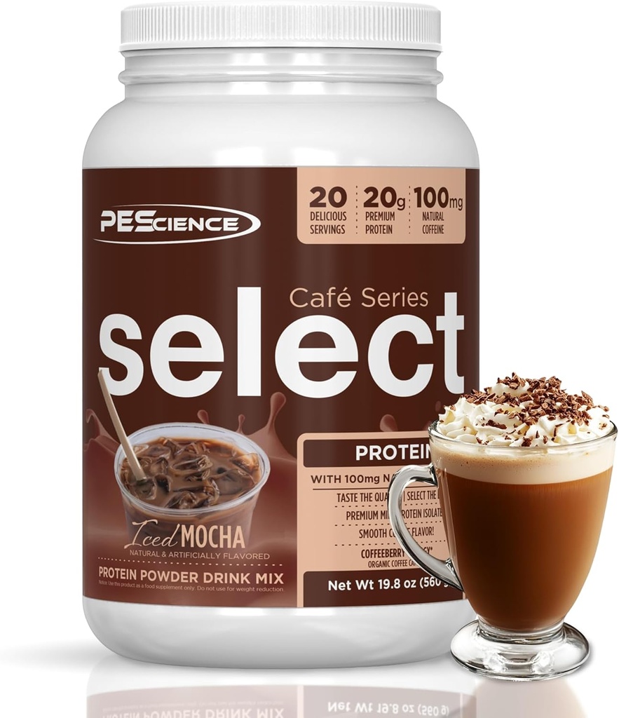 Pescience Pilih Cafe Protein Powder Flavored, Iced Mocha, 100mg Caffeine, 20g Iced Protein Powder atau Creamer, 20 Servis