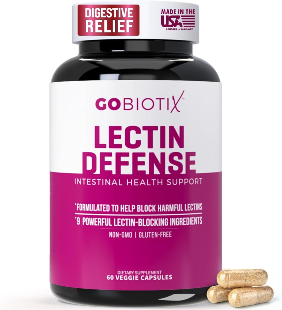 GOBIOTIX Lectin Defense - Lectin Blocker 配有MSM和消化酶的Lecky Gut的Leckin Blocker补充剂 - 男女肠内健康中的艾滋病 - 非GMO + Gluten Free - 60 Capsules (1)