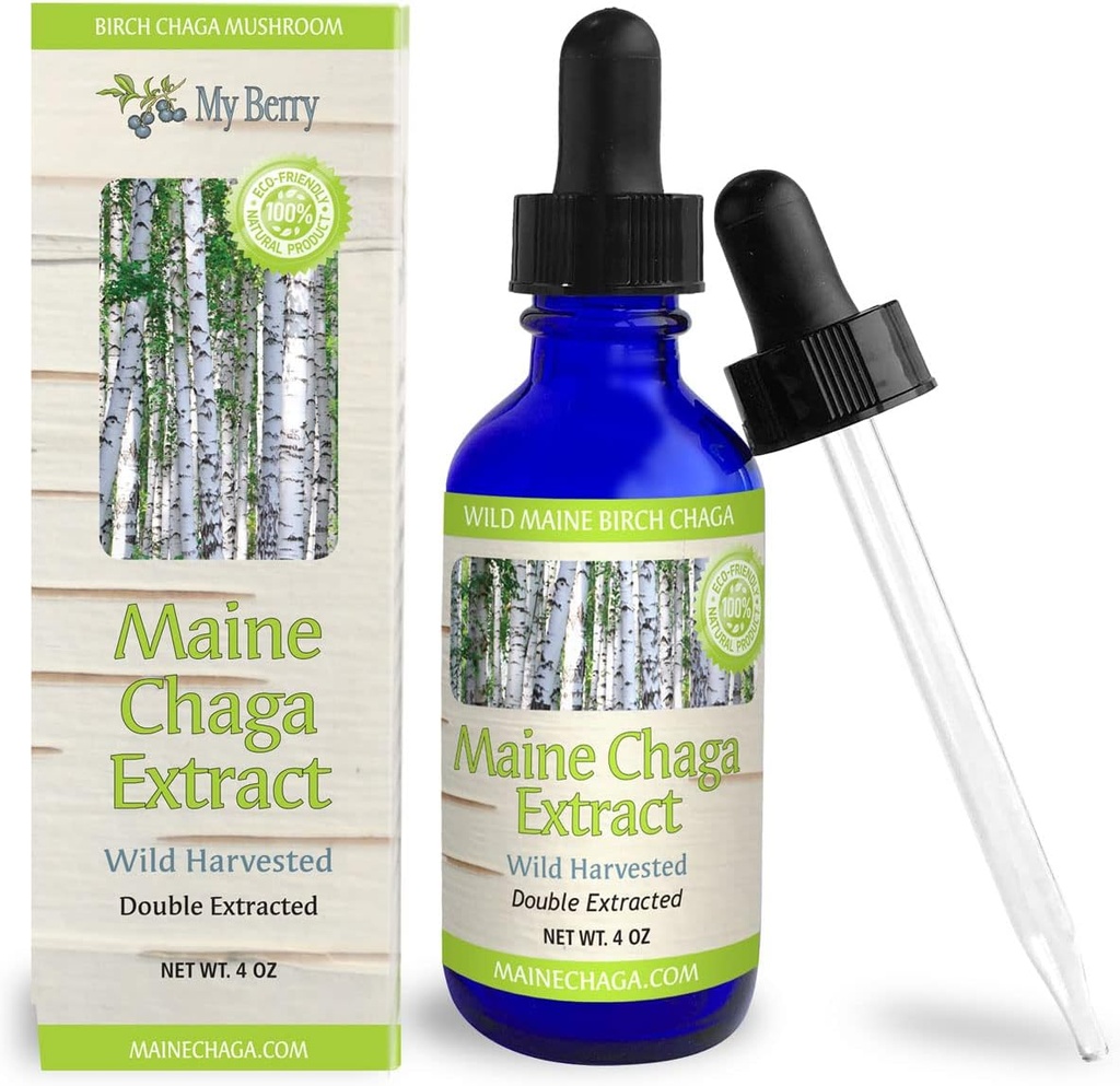 Chaga Mushroom Extract Liquid | 4oz | Tincture | 100% Wild-Harvested & Double Extraction | USA & Canadian Grown
