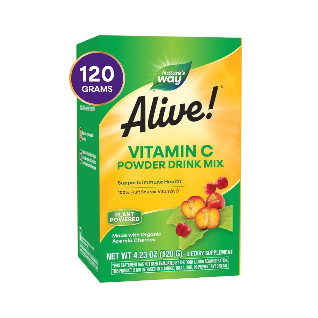 Nature's Way Alive! Vitamin C Powder Drink Mix, Immune Support*, Organic, 100% from Acerola Cherry, Zero Sugar, No Gluten, Vegan, 4.23 Oz (Packaging May Vary)