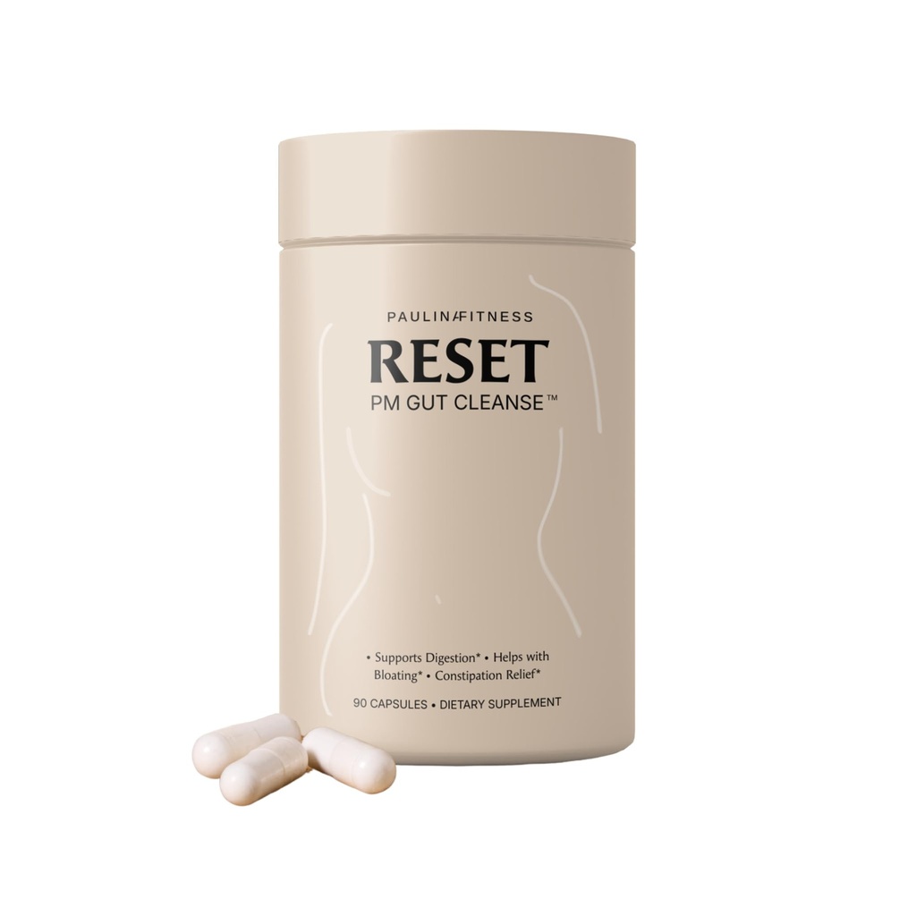 Paulina FITNESS Reset Overnight Digestive Aid, Bloating Relief, & Gut Health Supplement | Natural Detox & Digestive Cleanse to Support Weight Management and Relieve Constipation | 90 Capsules