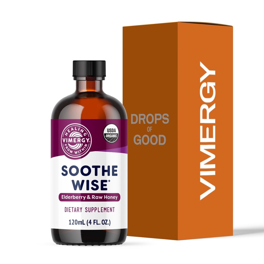 Vimergy Soothe Wise* – USDA Certified Organic – Immune Support with Elderberry & Honey – 24 5mL (1 TSP) Servings (940 mg Extract Per Serving) – Vegan, Paleo-Friendly, Gluten-Free (120 mL)