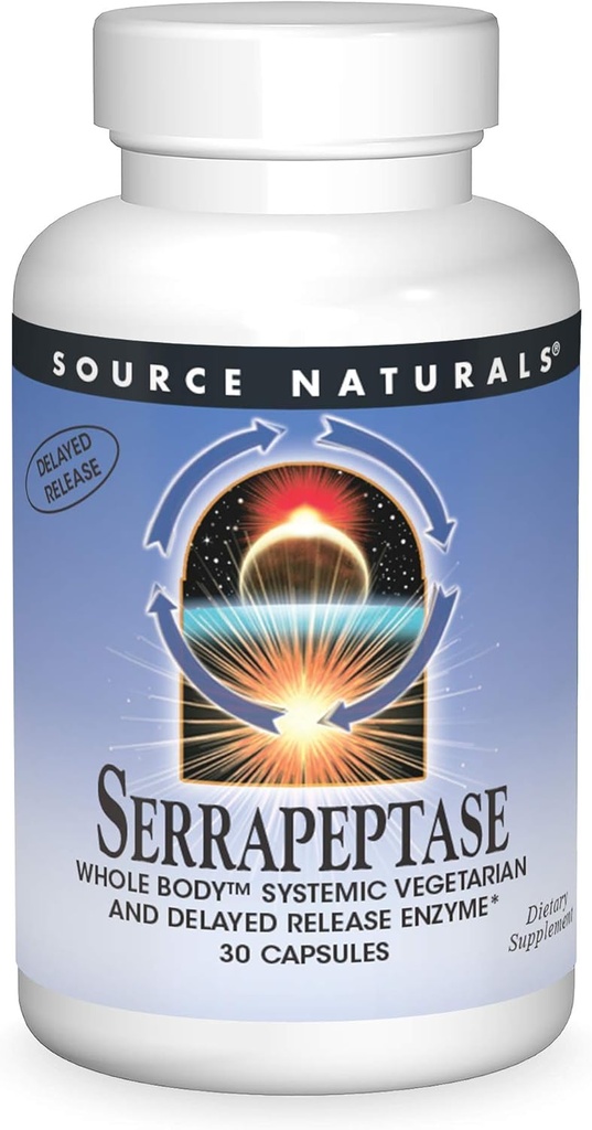 Джерело Naturals Serrapeptase - Delayed Release Enzyme - 30 Вегетаріанські капсули