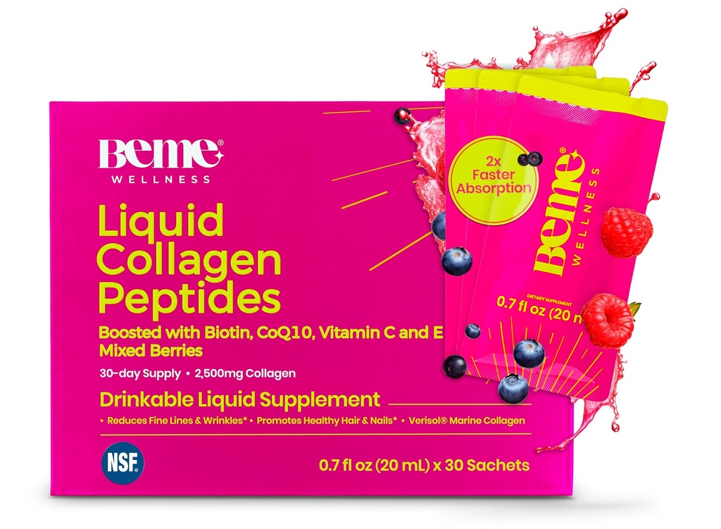 BeMe Liquid Collagen for Women - 2500mg Verisol hydrolyzed Marine Liquid Collagen - Clinically Tested Collagen Supplements - Quick Absorption, high bioavailability - Supports Skin, Hair & Nails