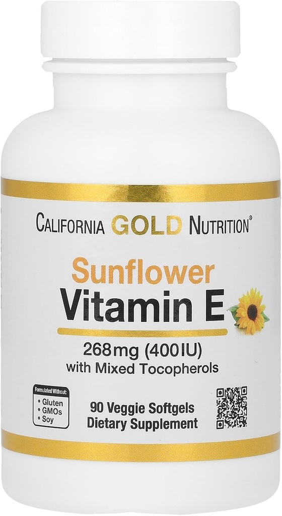 California Gold Beslenme Sunflower Vitamin E ile Karma Tocopherols, 400 IU, 90 Veggie Softgels