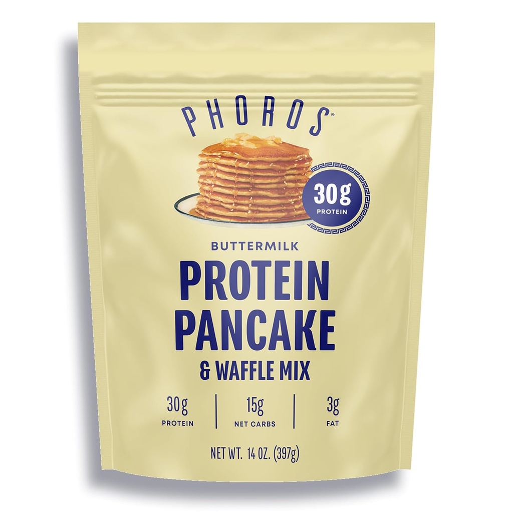 Protein Pancake Mix & Protein Waffle Mix av Phoros Nutrition, 30g Protein, Low Carb, High Protein, Keto-Friendly, Whey Protein, Whole Grain Oats, Whole Wheat Pancakes, Just Add Water (Buttermilk)