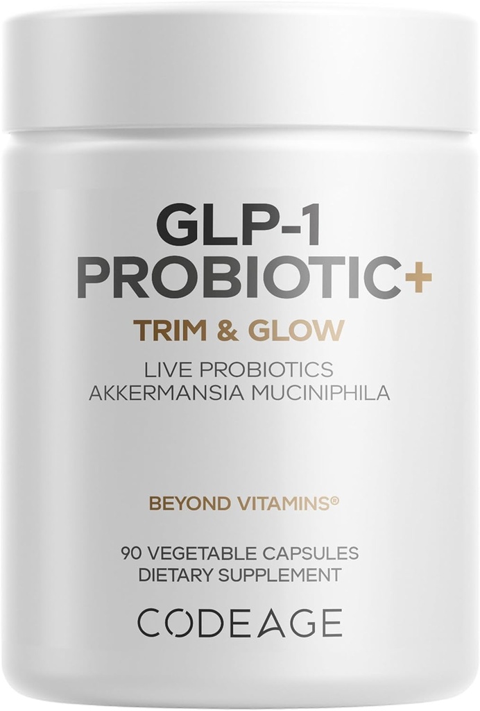 Codeage GLP-1 Probiotic + - Probiotyki żywe Akkermansia, Clostridium, Bifidobacterium, Chicory Inulina Probiotic, Prebiotyki i Postbiotyki Suplement - 500 Milion AFU, 3-Miesiąc Dostawy - 90 Kapsułki