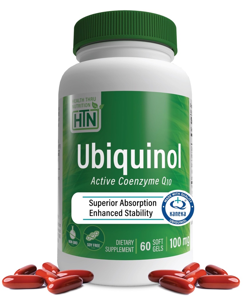 Health Thru Nutrition Ubiquinol 100mg 60 Softgels as Kaneka QH Reduced CoQ-10 | Stabilized - 3rd Party Tested | Enhanced Bioavailability | Cardiovascular & Mitochondria Function Support | Non-GMO