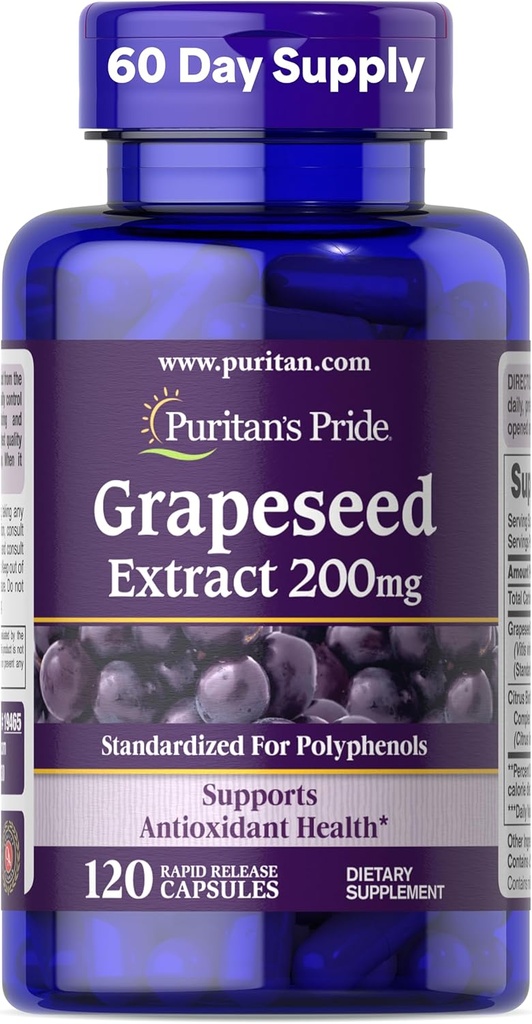 Puritan Pride Grapefrø Ekstrakt 200 mg, Diett Supplement for antioksidant og hjerte helse støtte, 2 måneders forsyning, 120 Rapid Release Kapsler