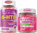 Bundle: 5HTP Gummies med Magnesium Glycinate - Melatonin Free Sleep Gummies för vuxna och barn 8 + & Inositol Gummies Ideal 40:1 Ratio Myo & D-Chiro Inositol Supplement
