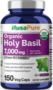 NusaPure USDA Capsules de Basilic Saint Organique 20:1 Extrait, 350 mg Équivalent à 7.000mg.