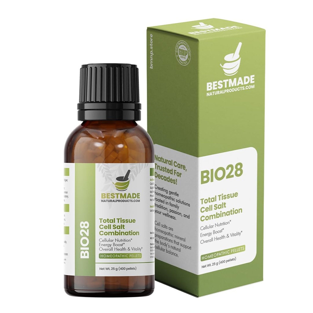 Bestmade Total Tissue Cell Salt Mineral Combination BIO28 - Helps Your Body Absorb and Use Nutrients, Increases Energy Levels, Helps Improve Sleep Patterns, Overall Health and Vitality, 350 Pellets