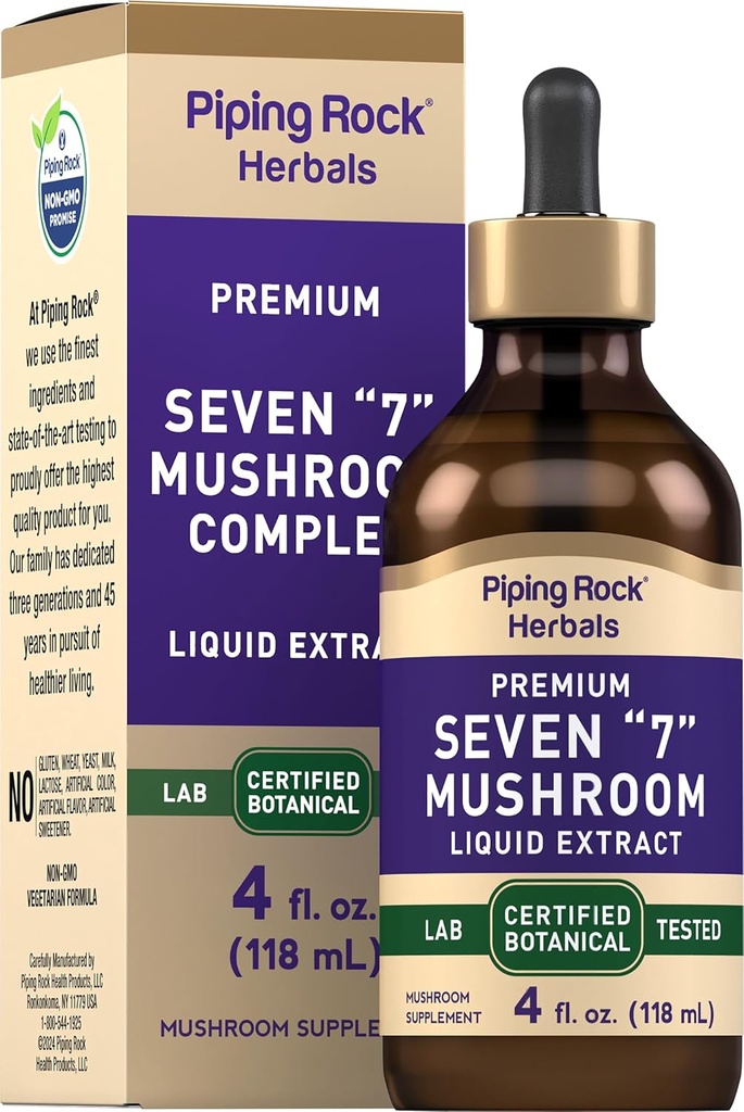 Piping Rock Onddo Konplexua Liquid Drops | 4 Fl Oz | 7 in 1 | Maitake, Shiitake, Reishi, Chaga, Cordyceps, Lion's Mane & Oyster perretxikoak | Begetariarra Tincture | Ez-GMO, Gluten Free