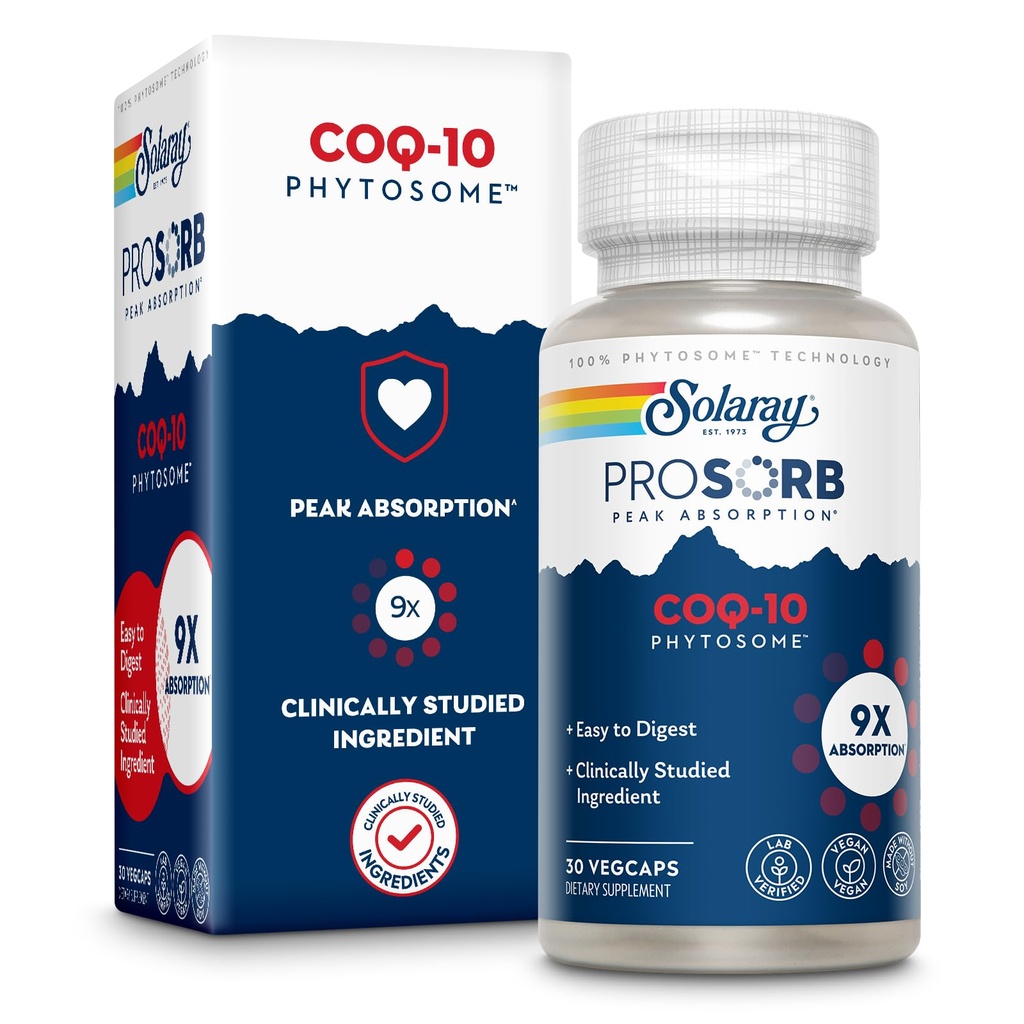 SOLARAY CoQ-10 Phytosome - 9X Absorption CoQ10 200mg - Easy-to-Digest Antioxidants Supplement - Vegan and Made Without Soy - 60-Day Guarantee - 30 Servings, 30 VegCaps