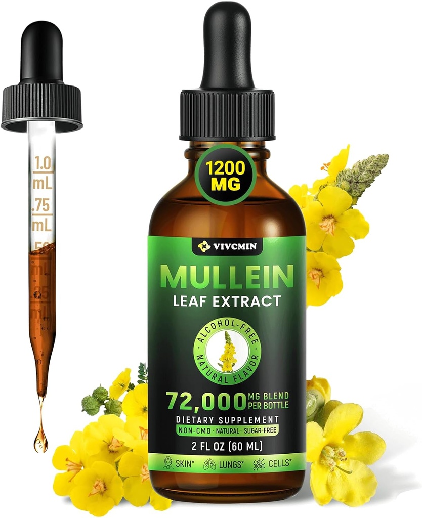 Mullein Drops para Pulmóns, 3-in-1 Mullein Leaf Extracto para Pulmóns Saúde, Herbal Respiratorio Suplemento de Saúde, Soporte Inmune & Digestive Wellness, Sugar & Alcohol-Free - 2 FL OZ