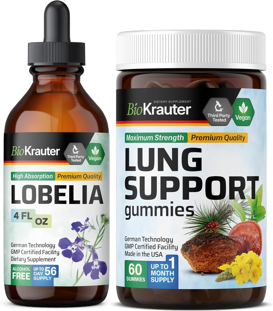 BIO KRAUTER Lobelia Tincture 4 Fl. Oz. & Lung Detox 60 구미