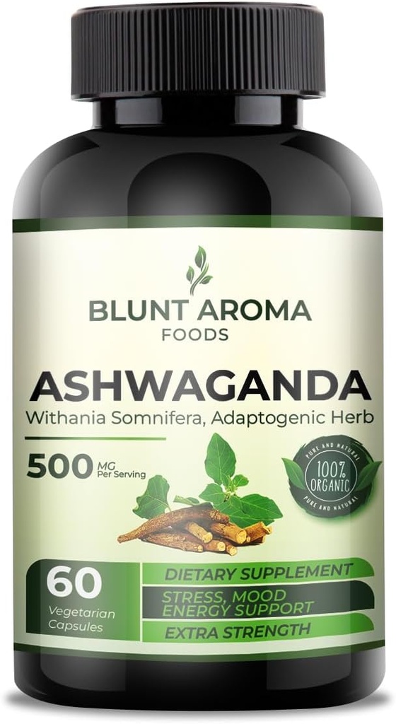 Ashwagandha Extract Capsule - Great Strength 5200mg of Powder. Blended Ginger Root, Turmeric Curcumin, Alkanet Root and Black Pepper - 60 Capsules - 2 Month Supply