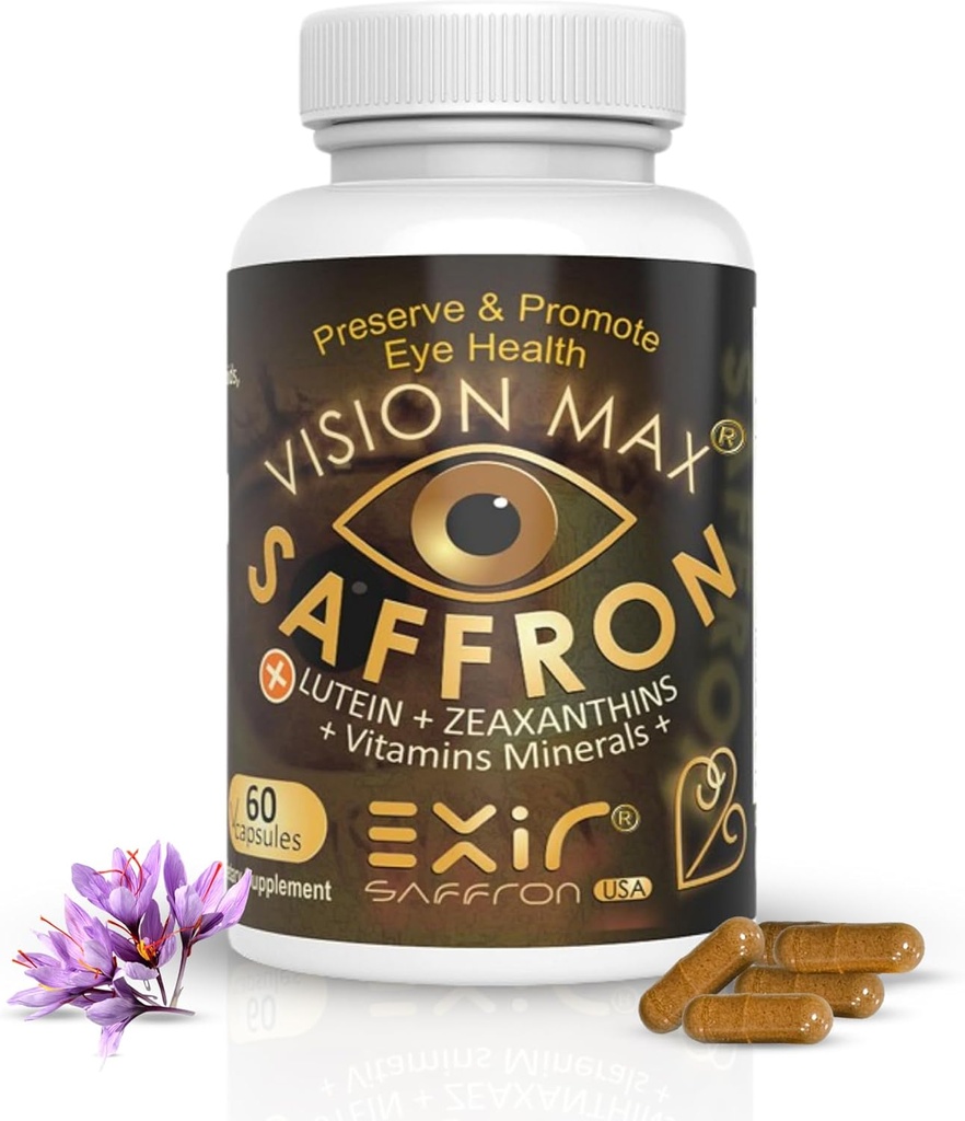 Eye Vitamins Supplement – with Saffron, Lutein & Zeaxanthin – Blue Light Defense, Macular & Retina Support, Relieves Eye Fatigue & Improves Night Vision – 60 Capsules