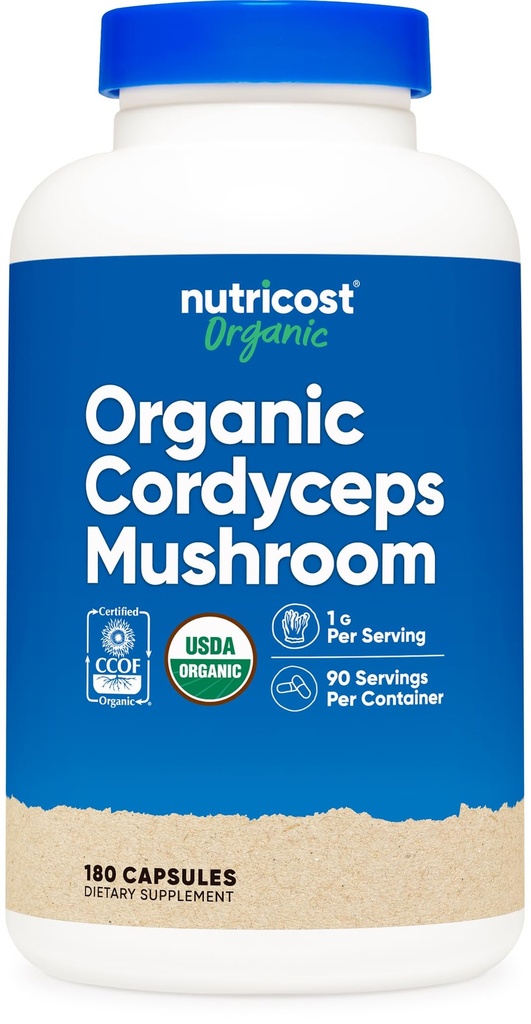 Nutricost Cordyceps Mushroom Capsules 1100mg, 90 Serv - CCOF Certified Made with Organic, Gluten Free, 550mg Per Capsule (180 Capsules)