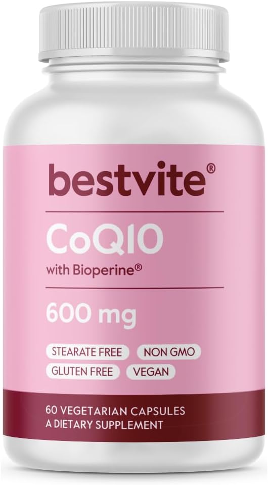 Koenzim CoQ10 600mg per Capsule dengan Bioperine (60 Vegetarian Capsules) Alami Difermentasi - Tidak ada Titanium Dioksida - Tidak ada Penjual - Vegan - Gluten Bebas - Non GMO