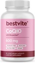 Coenzyme CoQ10 600mg por cápsula com Bioperine (60 Cápsulas Vegetarianas) Naturalmente Fermentado - Sem Dióxido de Titânio - Sem Enchidos - Sem Estearatos - Vegan - Glúten Livre - Não OGM