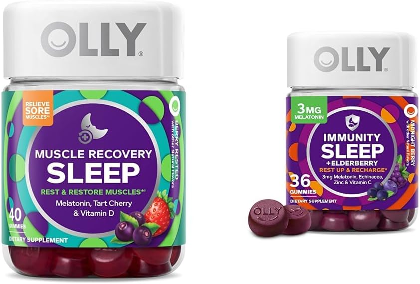 Olly lihasten Recovery Sleep Gummies, 40 Count Immunt Immuniteetti Uni Melatoniini Gummy, 36 Count Bundle