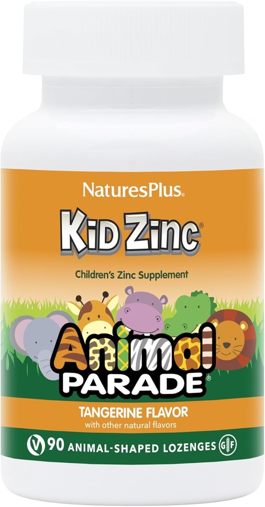 Natures Plus Animal Parade KidZinc, Tangerine Flavor - 90 Animal-Shaped Lozenges, Balenie 2 - Organicky oneskorený zinok - Vegan, bez lepku - 180 celkovej služby