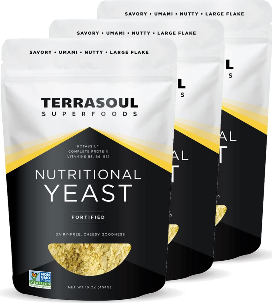 Terrasoul Superfoods Premium Nutritional Yeast Flakes, 3 Lbs (Pack of 3), Fortified, Savory Superfood for Vegan, Seasoning, וחלבון מבוסס צמחים