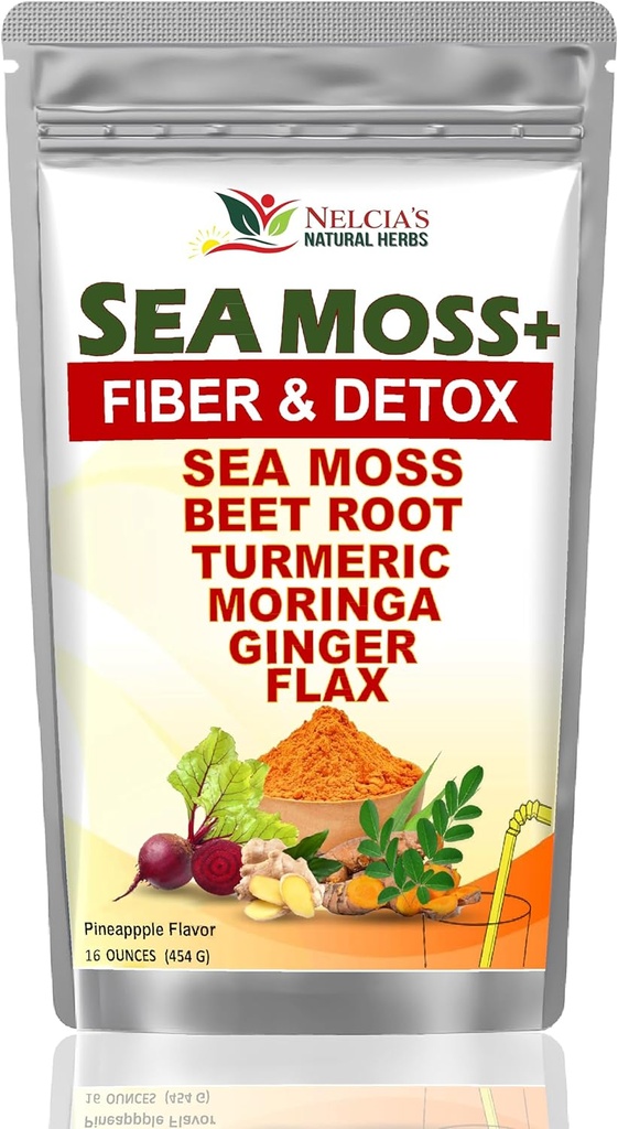 חלב עם Sea Mosss ו Turmiric אבקת תוספת לתמיכה Immune, ניקוי גוף ו detox Include BeetRoot, Moringa, Dandelion, Burdock ו זרעי Flax | 16 אונקיה (28 מנות)