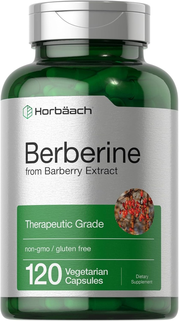 Horbaach Berberine HCL täiendus | 500mg | 120 kapslit | Barberry ekstraktist | Therapeutic Grade | Taimetoitlane, mitte-GMO, Gluteenivaba