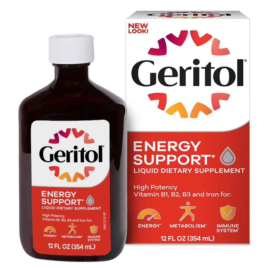 Geritol Liquid Vitamin and Iron Supplement, Energy Support Vitamins, Contains High Potency B-Vitamins and Iron, Easy to Swallow, No Artificial Sweeteners, Non-GMO, 12 Oz
