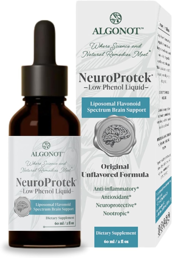 NeuroProtek Low Phenol Liquid - Unflavored - 60 servings, The only luteolin liquid formulation for rapid absorption. Exclusive patented combination of Luteolin and other Flavonoids in Olive Pomace Oil