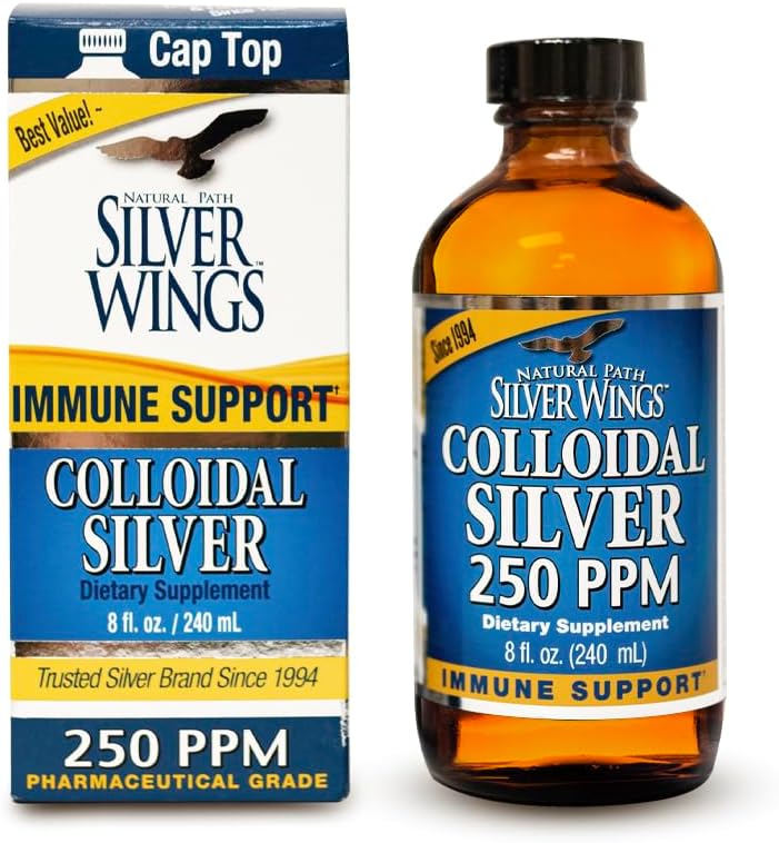 Natural Path Silver Wings Colloidal Silver Liquid - Förbättrad Immun Support Supplement - 250ppm (1250mcg) - 8oz