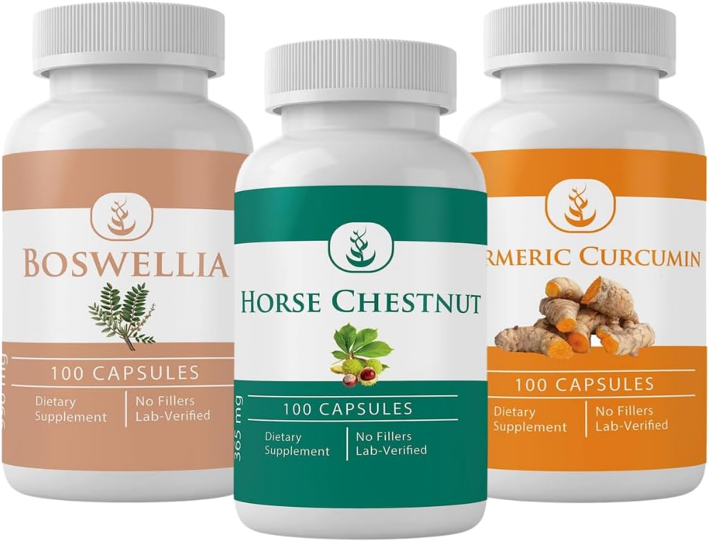 PURE ORIGINAL INGREDIENTI Arachidi di cavallo, Boswellia, e Bundle di capsule di curcuma, 100 capsule ciascuna, sempre puri, senza additivi o riempitivi