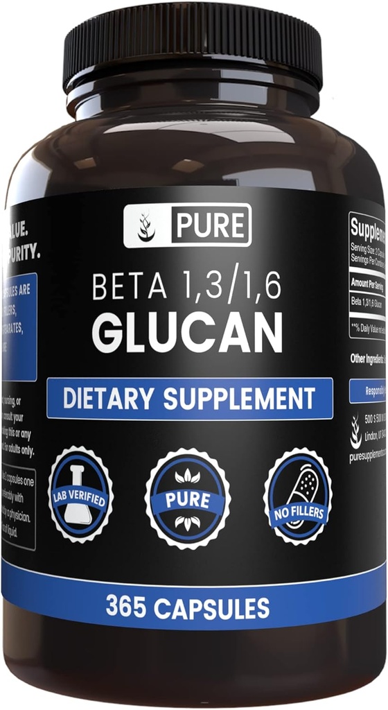 PURE ORIGINAL INGRÉDIENTS Beta Glucan 1,3/1,6, (365 Capsules) Pas de Magnésium ou de Rincage, Toujours Pure, Verifié en laboratoire