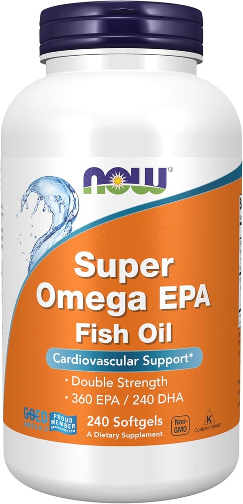 AHORA Suplementos de alimentos, Super Omega EPA, 360 EPA / 240 DHA, Molecularmente Destilado, Soporte cardiovascular*, 240 Softgels