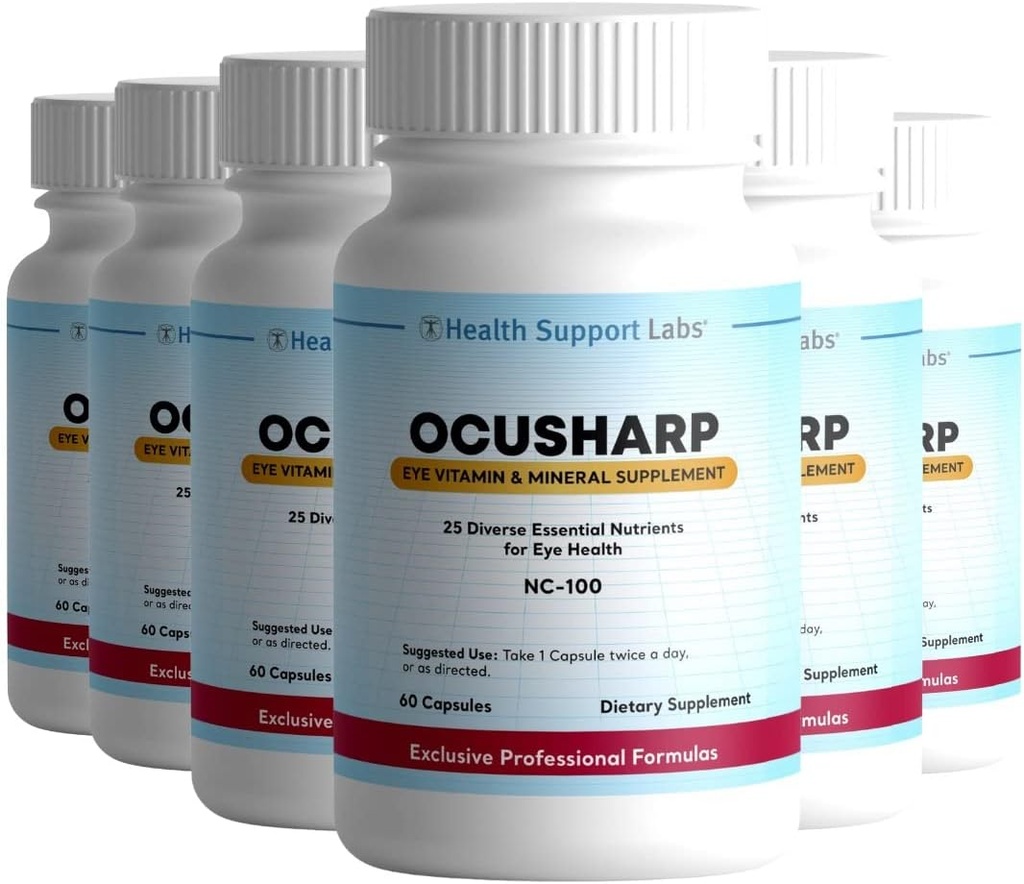 Ocusharp Vision Health Formula com Zeaxanthin, Lutein, Bilberry Exrtract, Eyebright & More - Suplemento de Vitamina ocular, 60 Cápsulas (6)