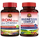 Vitalitown Magnesium Complex Supplement 500mg & 65mg Iron Supplement for Women Men, for Sleep, Muscle, Blood Building & Energy Improvement