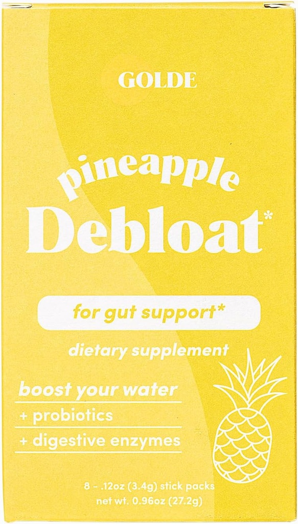 GOLDE Pineapple Debloat - Probiotic Supplement for Natural Bloat Relief and Lasting Digestive Balance - Vegan, Keto, Low-Sugar - 8 Servings
