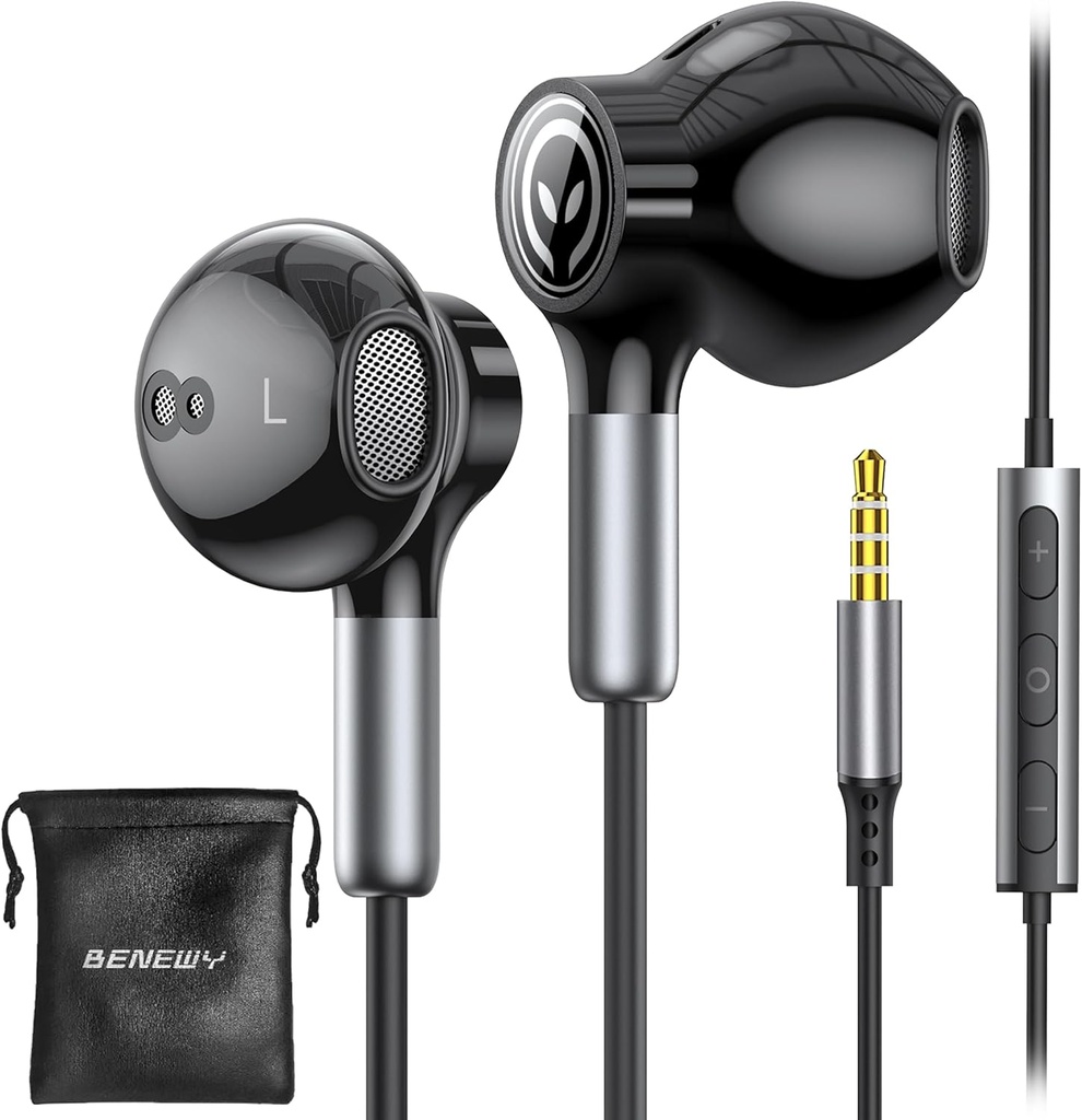 BENEWY Wired Earbuds с микрофон, жици слушалки в-Ear слушалки, контрол на звука, Powerful Bass и Clear Audio, 3.5mm Jack Earbuds за iPhone, iPad, Лаптоп, Компютър, MP3
