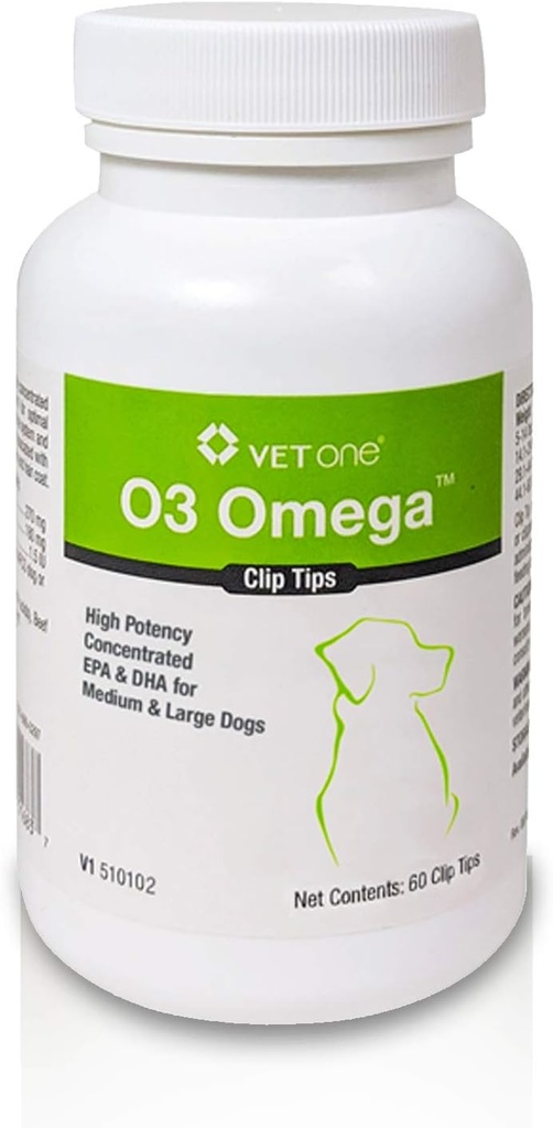 Vet One: O3 OmegaTM Clip Tips Nutritional Phụ với Omega 3 Fatty acid - Con chó lớn (60 đếm chai)